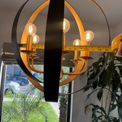 West Elm Mid-Century Modern Chandelier. Black And Gold With Edison Bulbs.