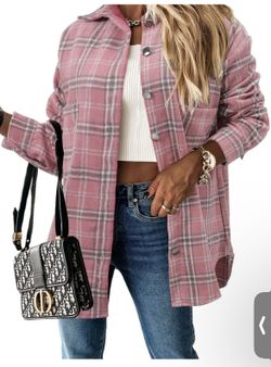 Pink and Gray Plaid Button-Up Jacket/Flannel 2x