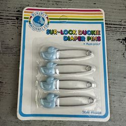 Baby World Sur-lock Duckie Diaper Pins New Old Stock Vintage 80’s Blue Ducks  Unopened pack of 4 pins