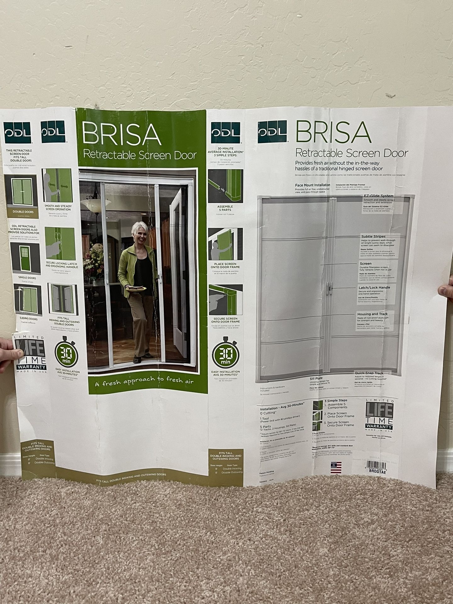 ODL Brisa Retractable Screen For Double Doors - Tall Height (Sandstone)
