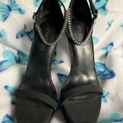ShoeDazzle Black Heels With Rhinestones 