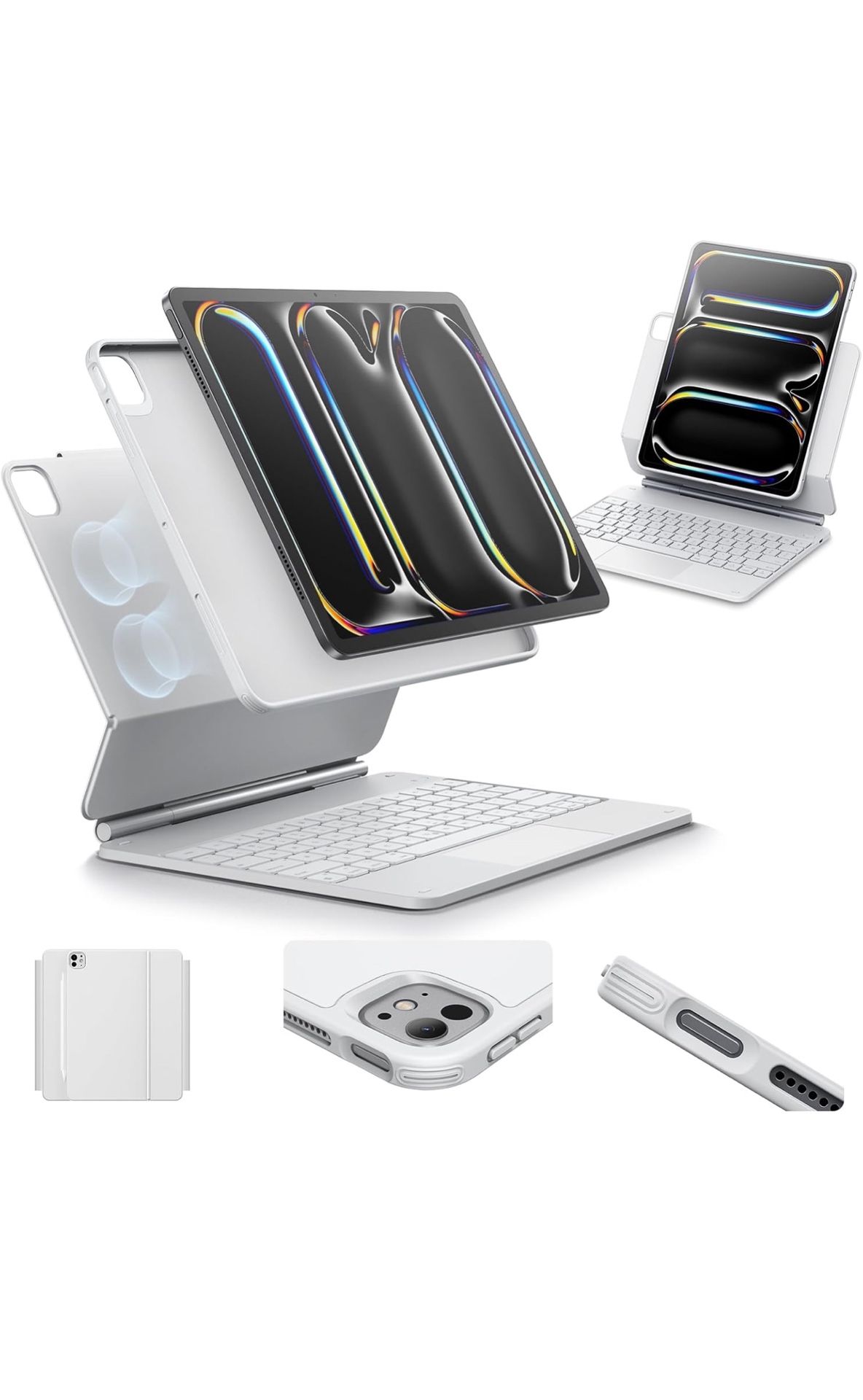 ESR iPad Pro 13 Keyboard Case with Easy-Set Magnetic Stand, Portrait/Raised Modes, Removable, Rebound 360 Series, White The ESR iPad Pro 13 Inch Case