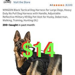 Black Tactical Dog Harness for Large Dogs, Heavy Duty No Pull Dog Harness with Handle, Adjustable Reflective Military K9 Big Pet Vest for Husky, Dober