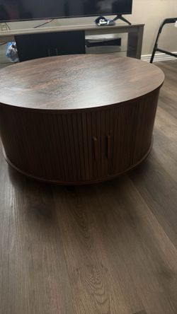 Round storage coffee table - Fluted wood living room Modern Furniture with adjustable  Footpads ,360