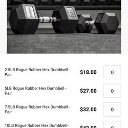 Rogue Rubber Hex Dumbbells