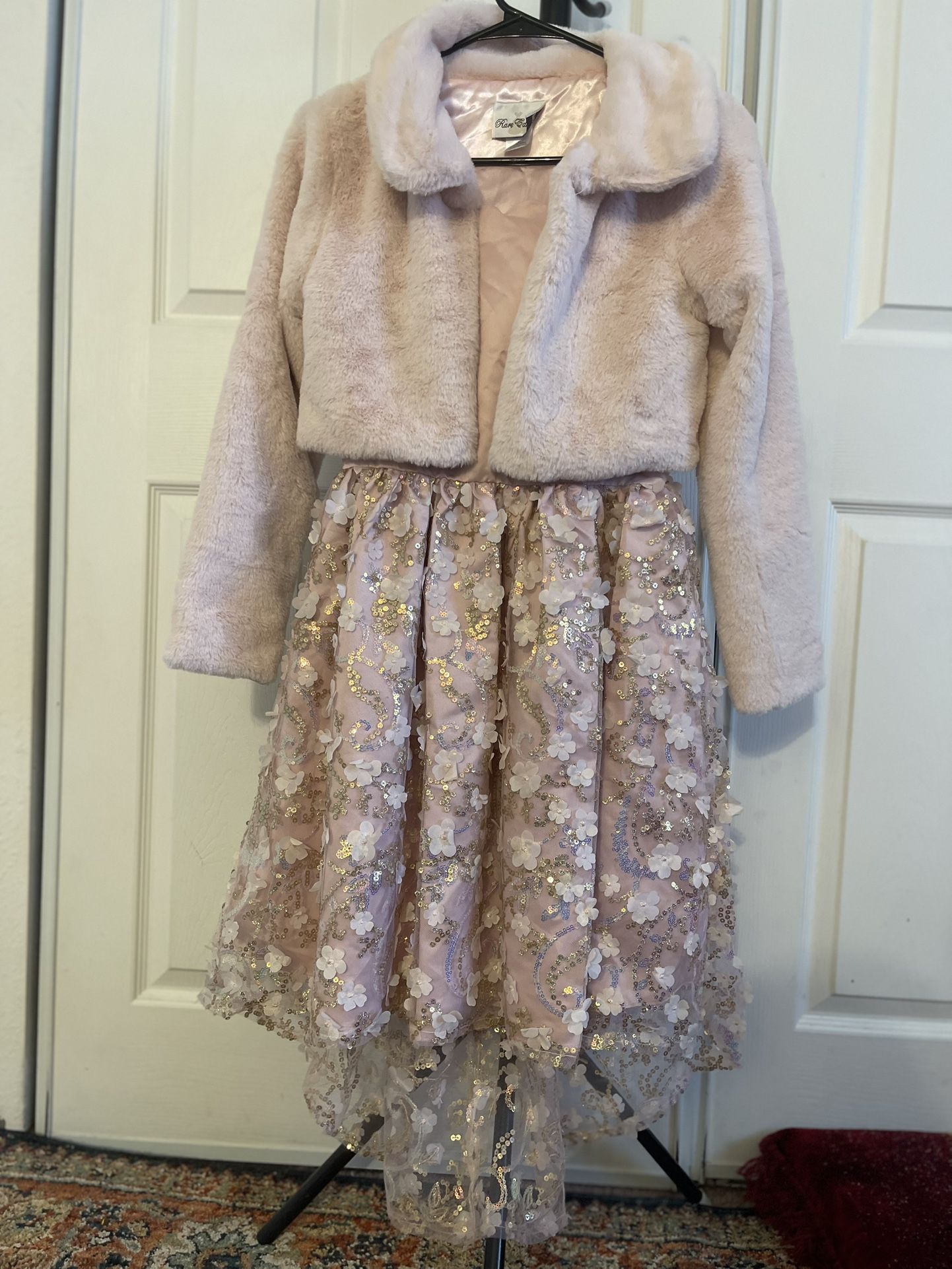 Floral lace Dress with Long Sleeves and a Tulle Skirt (US, Age, 14, Pink)
