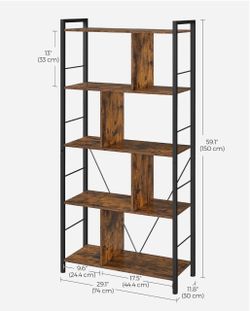 Industrial 5-Tier Bookshelf with Metal Frame