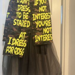 Camo print Skirt overlay with neon yellow graffiti