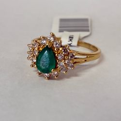 18K Gold Natural Emerald & Diamonds Cocktail Ring