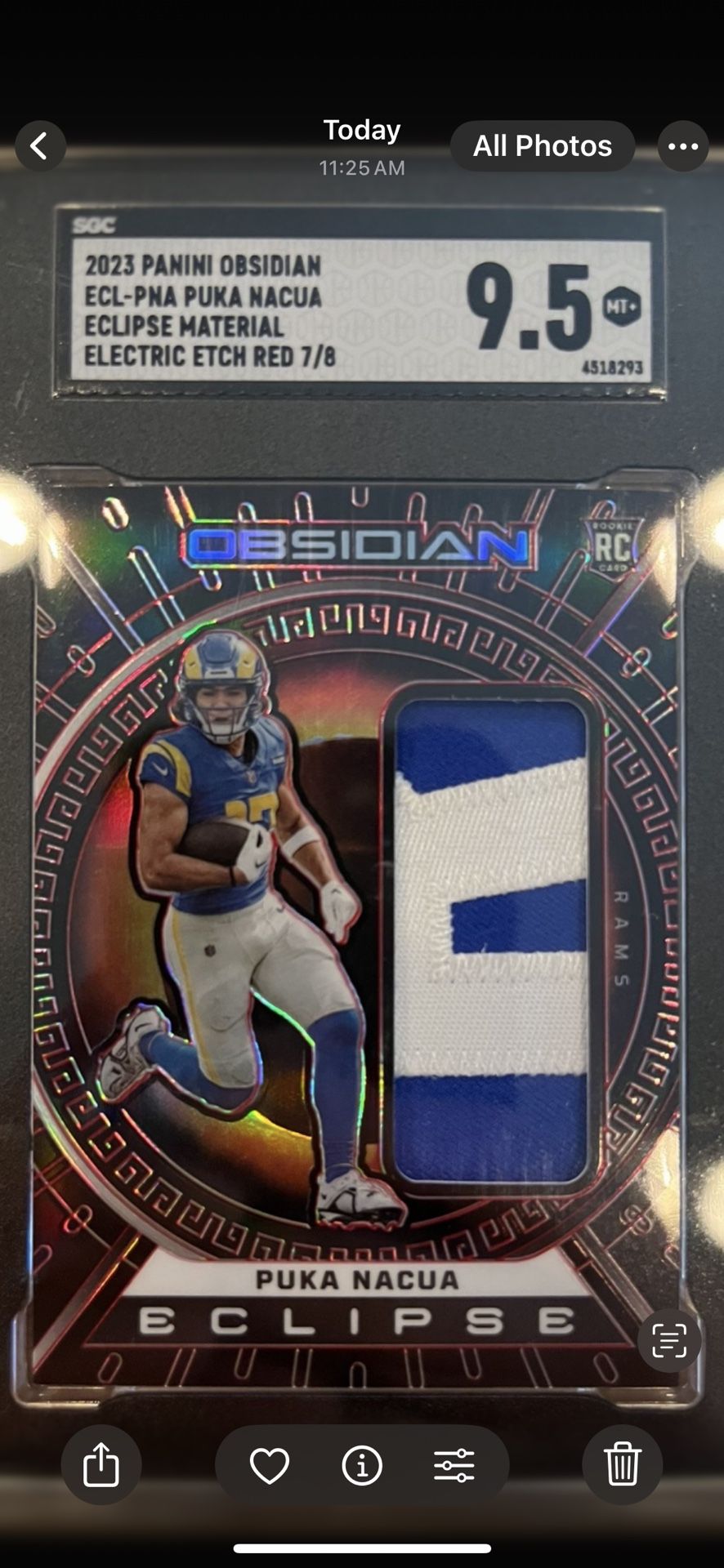 Raer Football NFL Panini 2023 Obsidian Puka Nacua La Rams  Number  7/8 There Is Only 8 Of Them In The World 7 Out Of 8