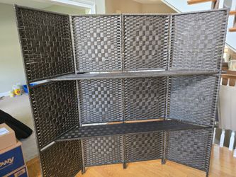 4 Section "Wicker" Folding Room Divider with Removable Shelves