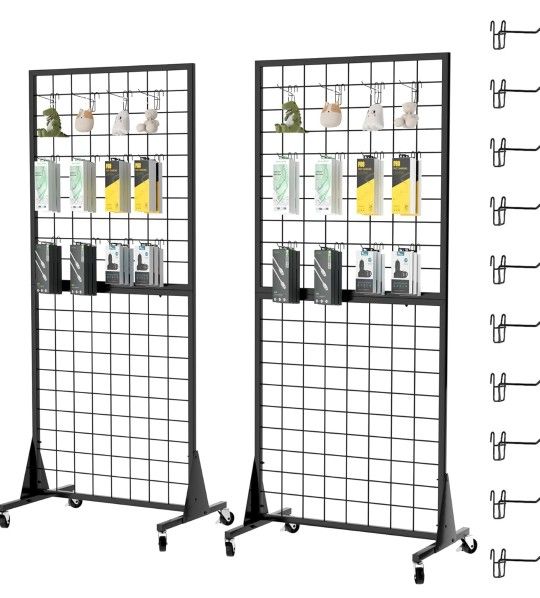 New 2 Pack 2'x5.5' Ft Gridwall Panel Display Stands 2'x5.5' Ft, Heavy Duty Floor Standing Retail Display Rack with Triangle Base for Retail Art Show