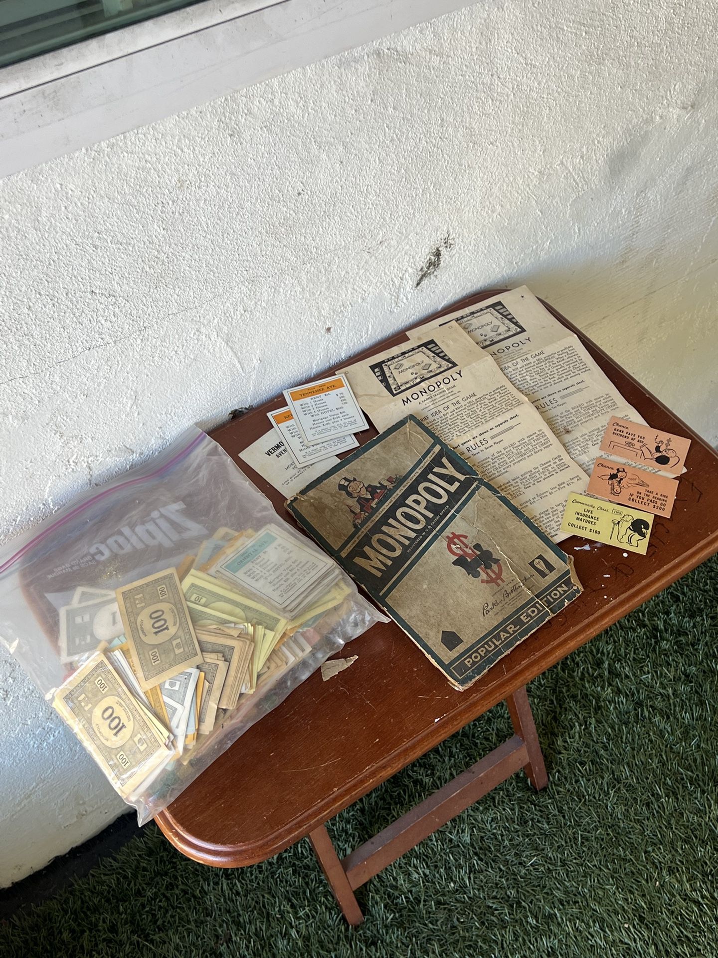 Vintage! 1936 Parker Brothers Monopoly - A Parker Trading Game U.S. Edition (No Board) Original Game Pieces Present (Bonus - 1954 Game Box Lid)