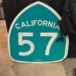 AUTHENTIC 57 FREEWAY SIGN CALIFORNIA ROUTE 66 INTERSTATE MAN CAVE GARAGE CARS