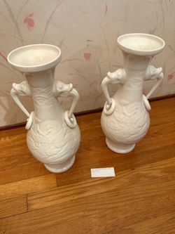 Pair of White Porcelain Dragon Handle Vases