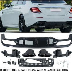 Mercedes E300 E350 W213 AMG E63 Style Rear Diffuser With Gloss Black Metal Tips NEW In Box!