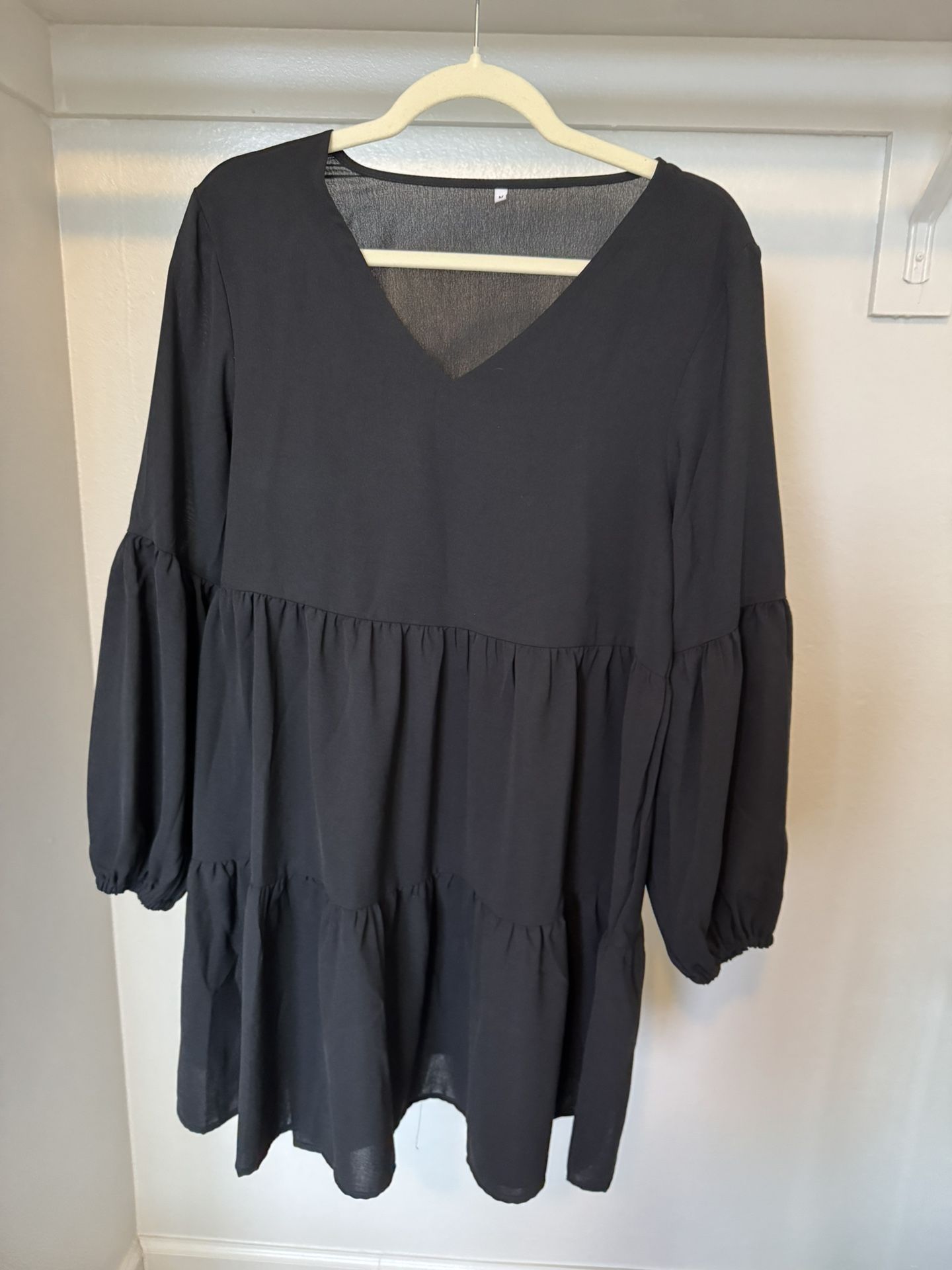 Black Long Sleeve Ruffle Dress