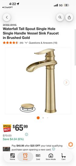 BVE Brushed Gold Waterfall Vessel Sink Faucet