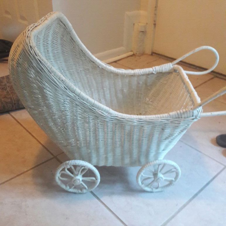 White Wicker doll stroller!