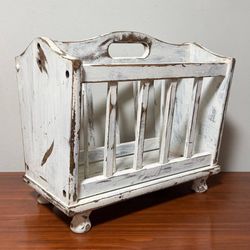 Vintage Distressed Solid Wood Farmhouse Spindle Magazine Holder Record Stand Rack
