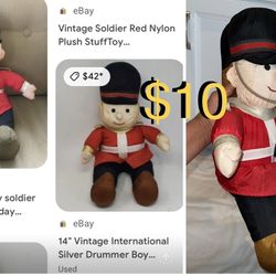 $10 Large 22” Vintage nylon soldier plush for indoor and outdoor Christmas Decor