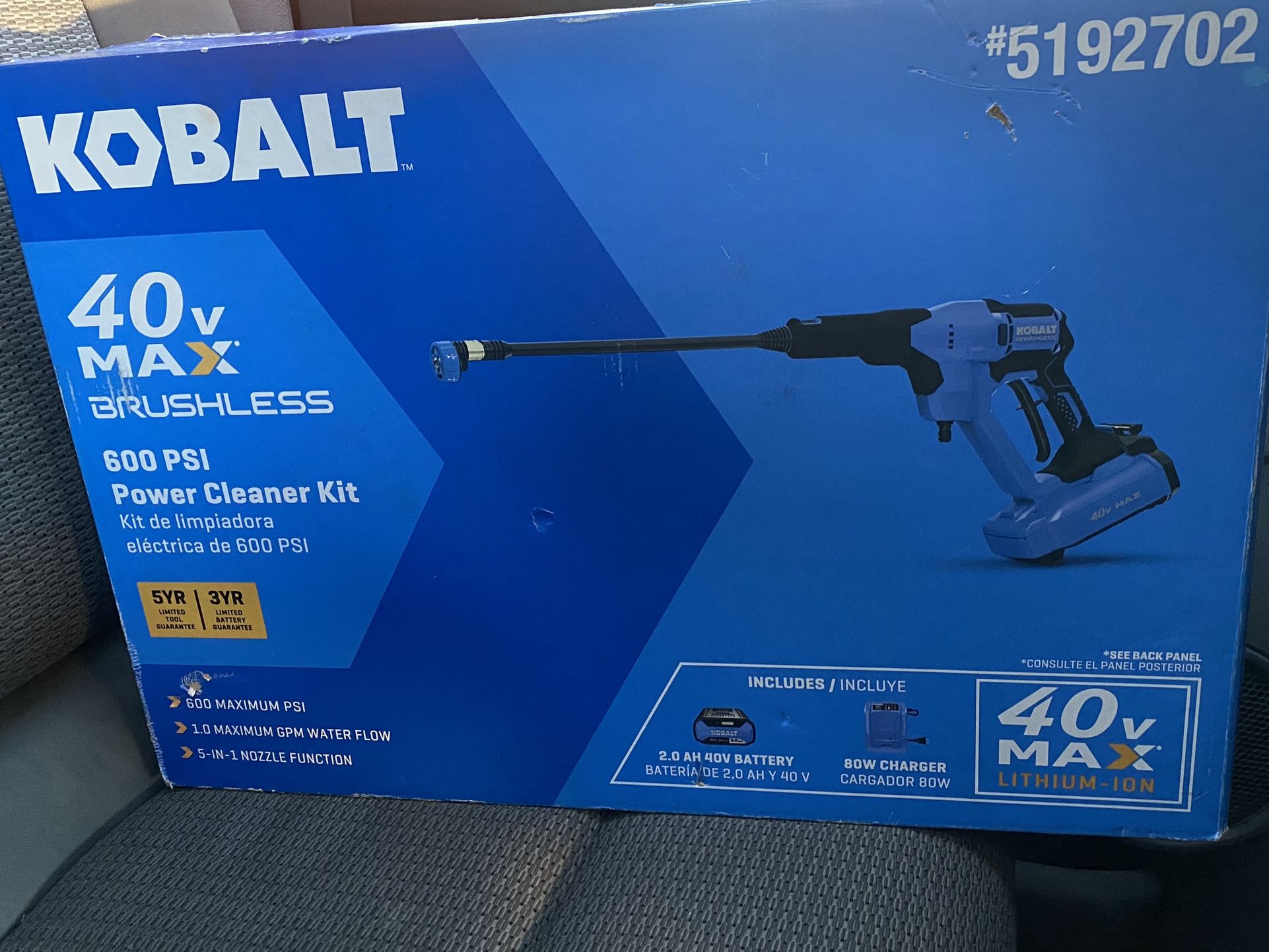 Kobalt 40 V max brushless 600 psi power cleaner kit