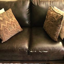 Used Dark Brown Love Seat, Deep Armchair, and Ottoman