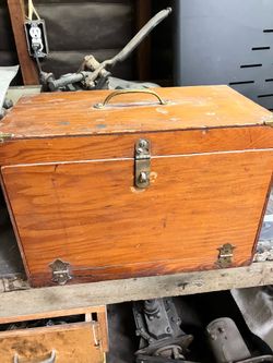 Vintage wooden fishing tackle box