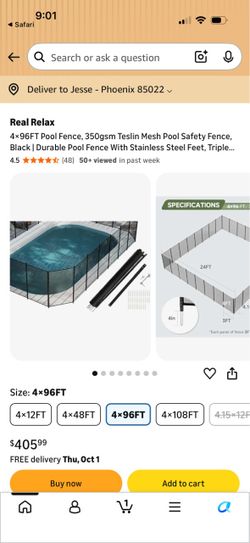 4×96FT, 350GMS Teslin Mesh Pool Safety Fence, Stainless Steel Feet, Triple Stitching Craftsmanship, Protecting Children And Pets, Black