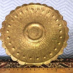 Vintage Brass Charger With Relief Work If Flowers 20” Diameter