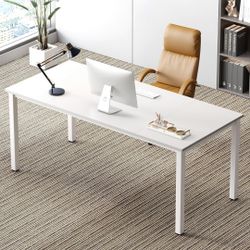 2 Large White Office Desks – 70.8” Executive Desks (Set of 2)