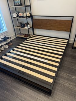 Queen Sized Black And Brown Wood Bed Frame