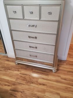 Luxury Champagne Silver Cal King Bedroom Set with Bed Frame & Mattress – $3,500 OBO