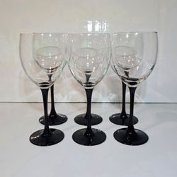 Luminarc France Domino Black Stemmed Wine Glasses Set of 6 7.75" Drinkware