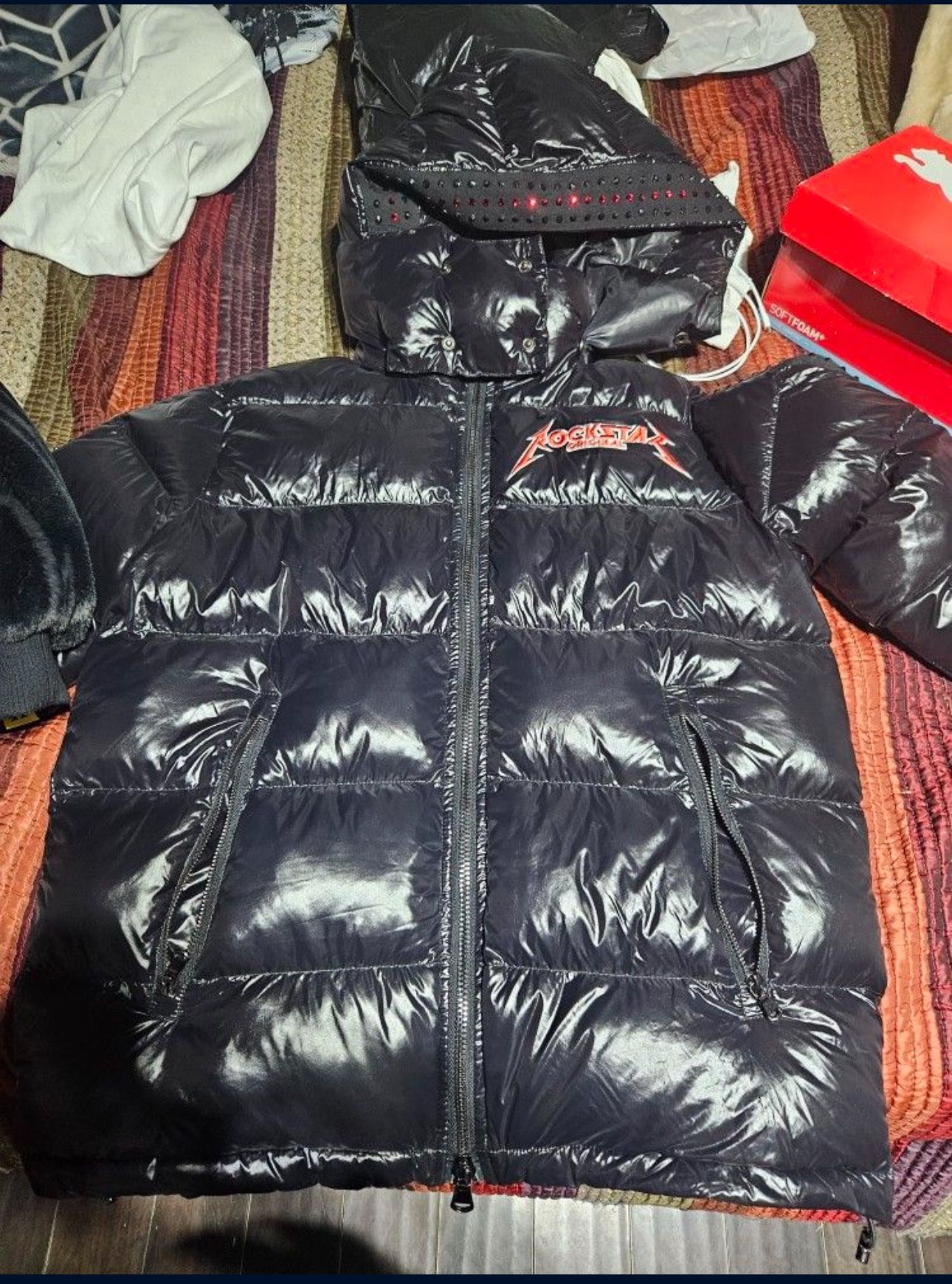 Rockstar Original Puffer Jacket Black Rhinestone Small 