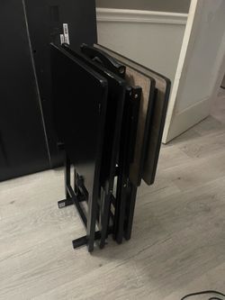 Amazon Basics Folding TV Tray Table Set of 4 with Storage Rack