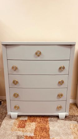MCM Large Grey Chester Dresser 49”H x 40'W Brass Knobs Vestidor Madera Grande