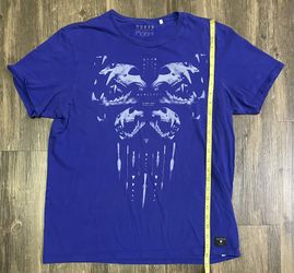 Designer Guess Shirt Electric Blue Tiger Skulls SIZE LARGE PURPLE