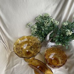 Beautiful! VTG Amber Glass 3 Decorative Dishes