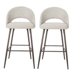 Pale Grey Fabic/Leatherette Bar Stool with Tapered Metal Legs (Set of 2)