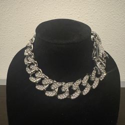 Silver Iced Out CZ Cuban Link Bracelet 18 cm