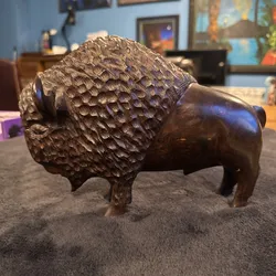 Vintage Sonoran Desert Ironwood Buffalo Bison Carving Mexico 10 Inches