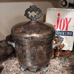 $20 Vintage Silver-plate F B Rogers Glass lined Ice Bucket, Footed With Handles. 