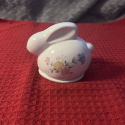 Porcelain Trinket Box “White Bunny With Flowers “