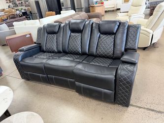 Lamica 83.4” W Breathable Leather Dual Motor Power Reclining Sofa with Adjustable Headrest