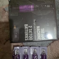 Tattoo Gun Tattoo Kit with Wireless Tattoo Machine, 2PCS 1,200mAh Capacity Tattoo Batteries, 20 Cartridge Needles with Finger Ledge, Ink Color Set for