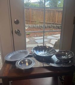 Pewter Wilton Armetale Vintage Bowls, Large Platter, Wine Holder, Bread Tray
