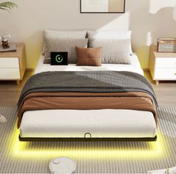Floating Bed Frame QUEEN  with LED Lights and USB Charging