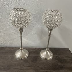Elegant Crystal Candle Holders  - Set of 2 for Sale  Beautiful pair of decorative candle holders