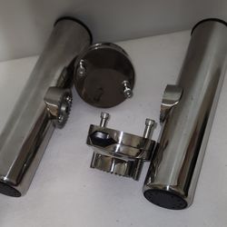 New Set 2 Stainless Steel Boat Fishing Rod Holder Clamps On 1 1/4" To 2" Rail Mount 